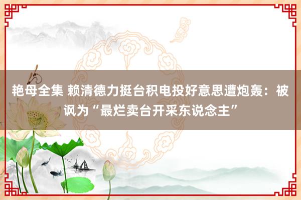 艳母全集 赖清德力挺台积电投好意思遭炮轰：被讽为“最烂卖台开采东说念主”